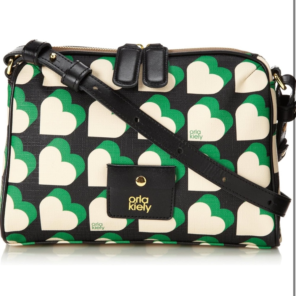 Orla Kiley Vintage Emerald Floating Hearts Crossbody Purse